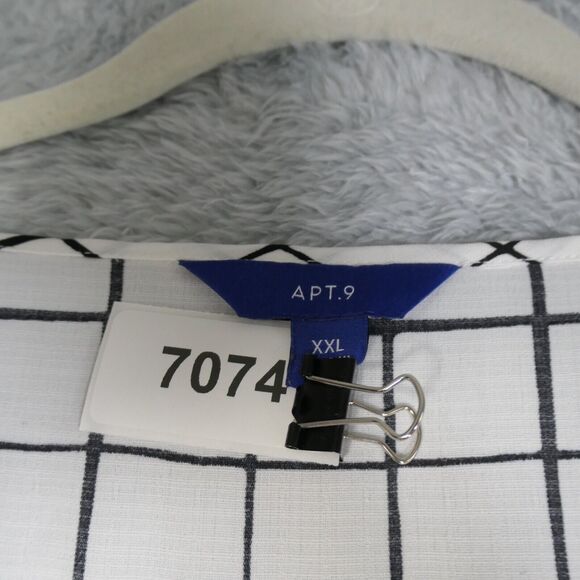 Apt 9 Tunic Blouse Womens XXL White Black Plaid Smocked Hem Peasant Boho - Picture 9 of 14